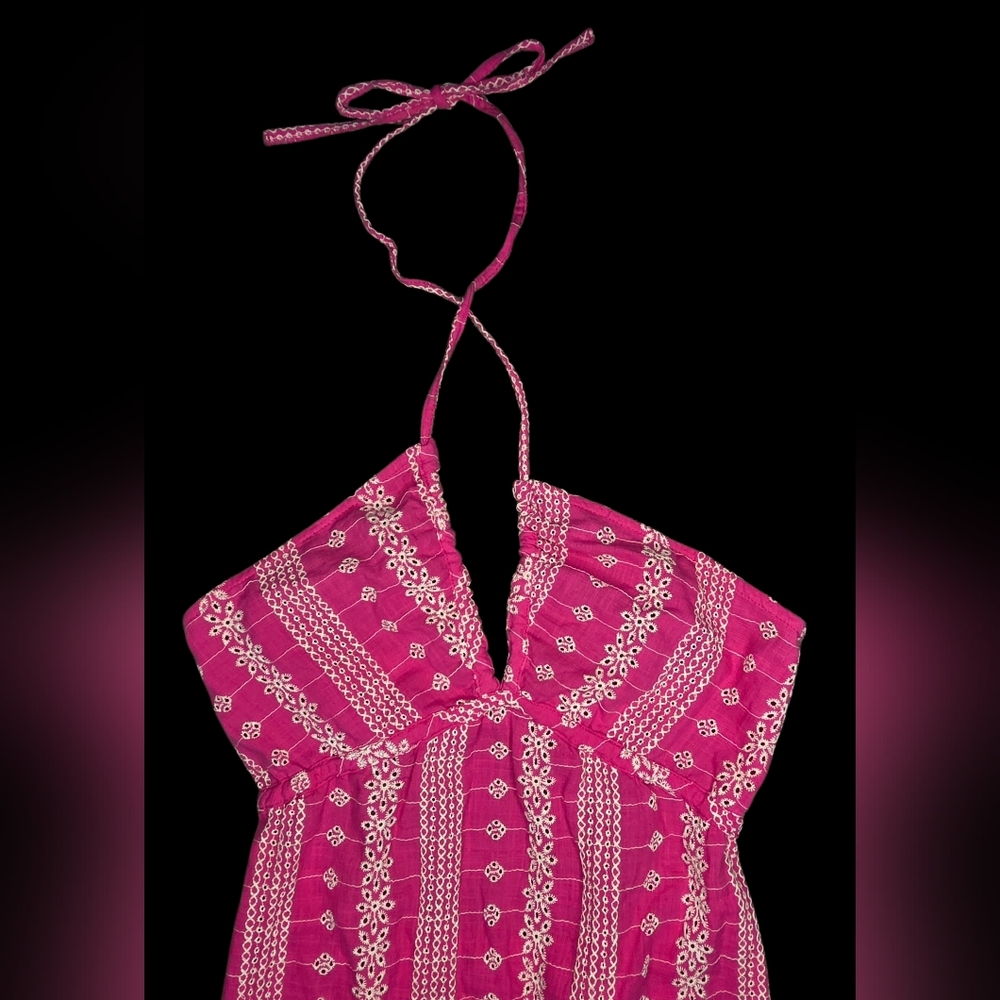 Zara Openwork Halter Embroidered Dress Pink - Size Medium - Picture 5 of 7